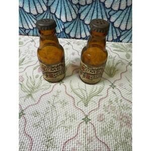 Vintage Acme Beer bottle salt and pepper shakers-Amber glass‎